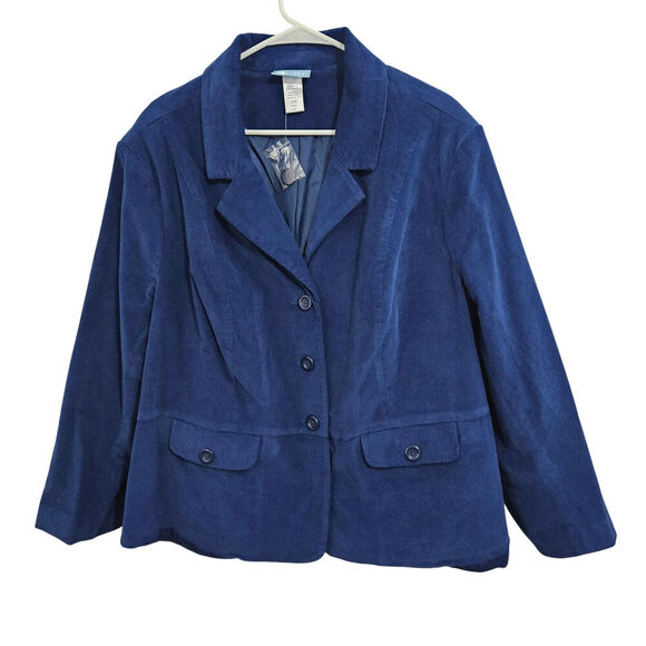 NWOT Koret Blue Corduroy Button Front Lined Blazer Size 22W - Picture 1 of 6